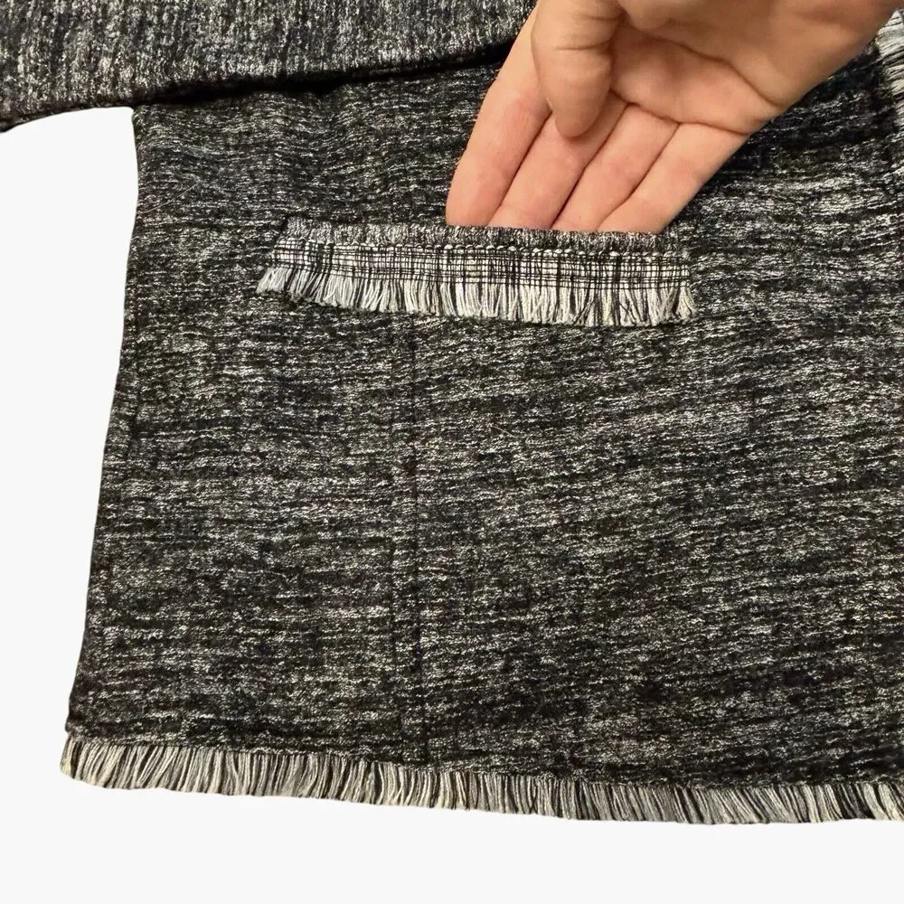 BANANA REPUBLIC Small Asymmetrical‎ Black Gray Tweed Jacket Fringe Career Casual